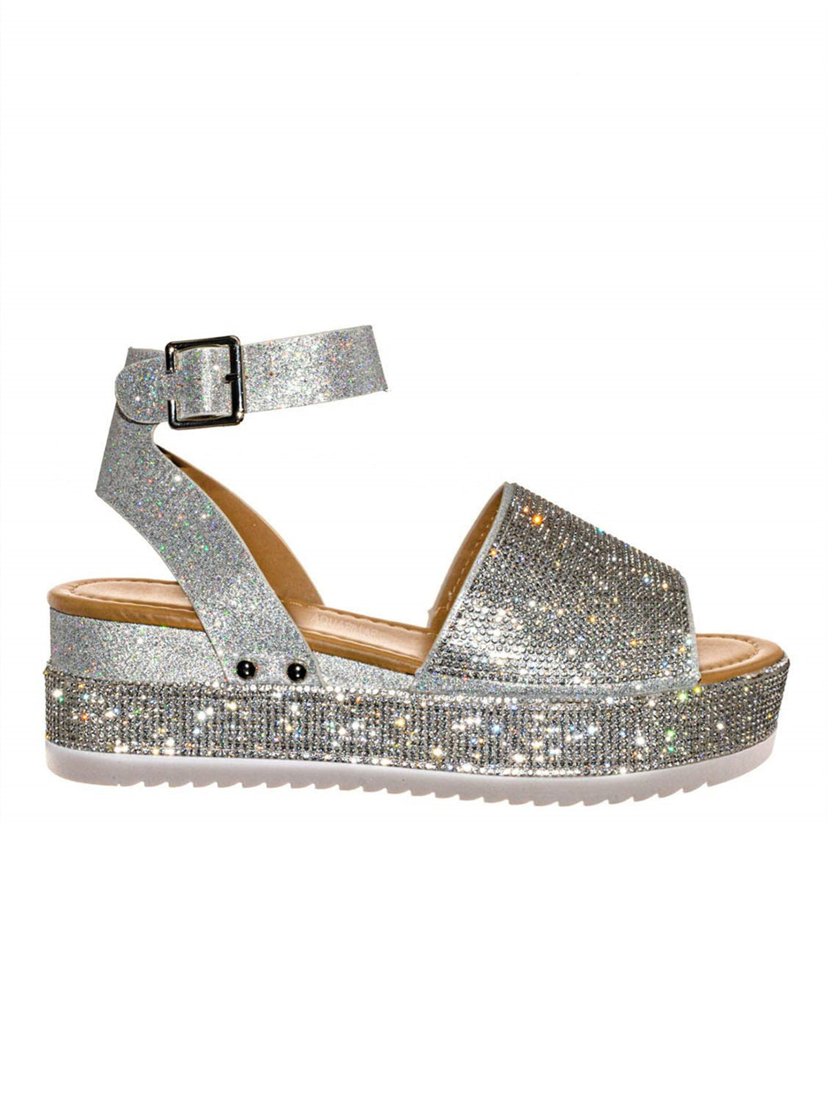 Rhinestone Platform Open Toe Wedge Sandal