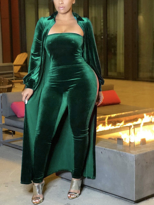 Two-Piece Velvet Cardigan & Tube Jumpsuit 900
