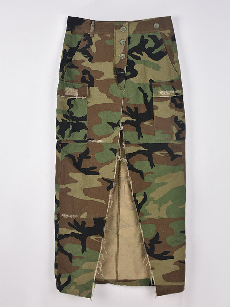 Camouflage Utility Pockets Split Skirt
