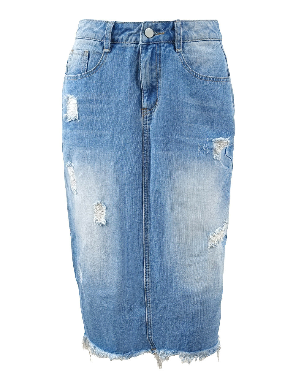 Denim Ripped Back Split Midi Skirts