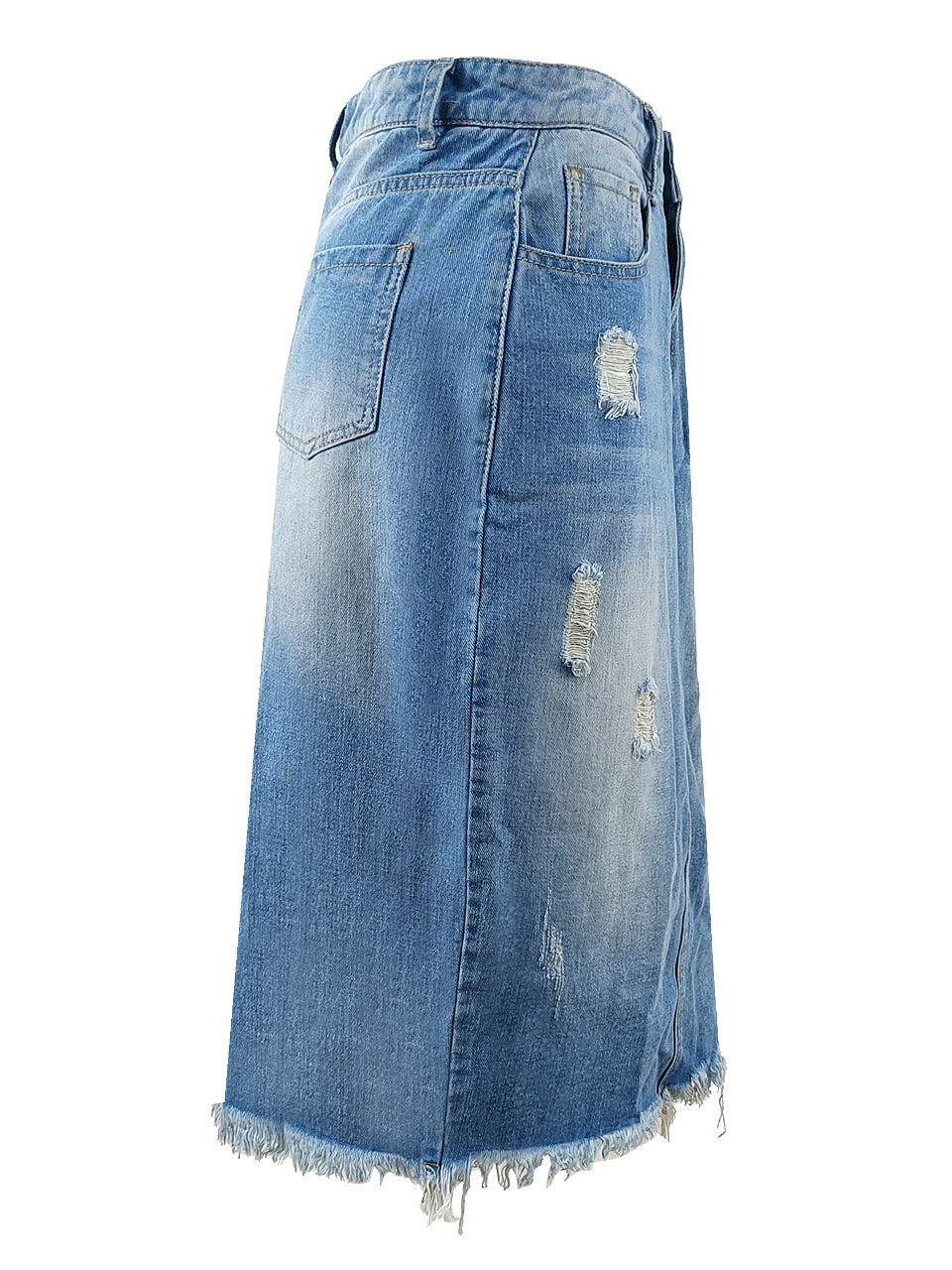 Denim Ripped Back Split Midi Skirts