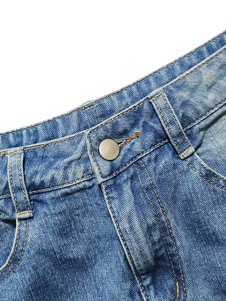 Denim Ripped Back Split Midi Skirts