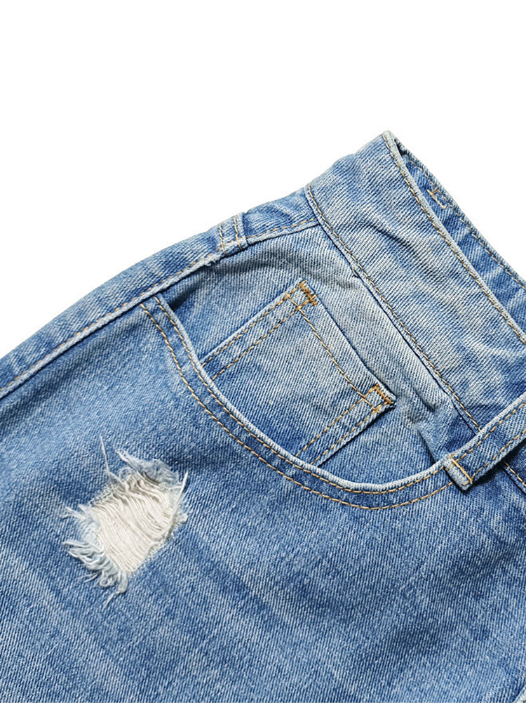 Denim Ripped Back Split Midi Skirts