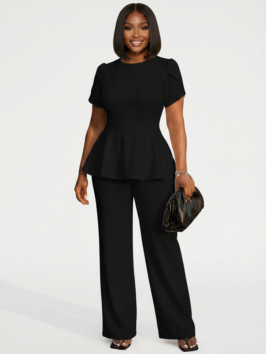 Short Sleeve Ruffle Top Pants Set