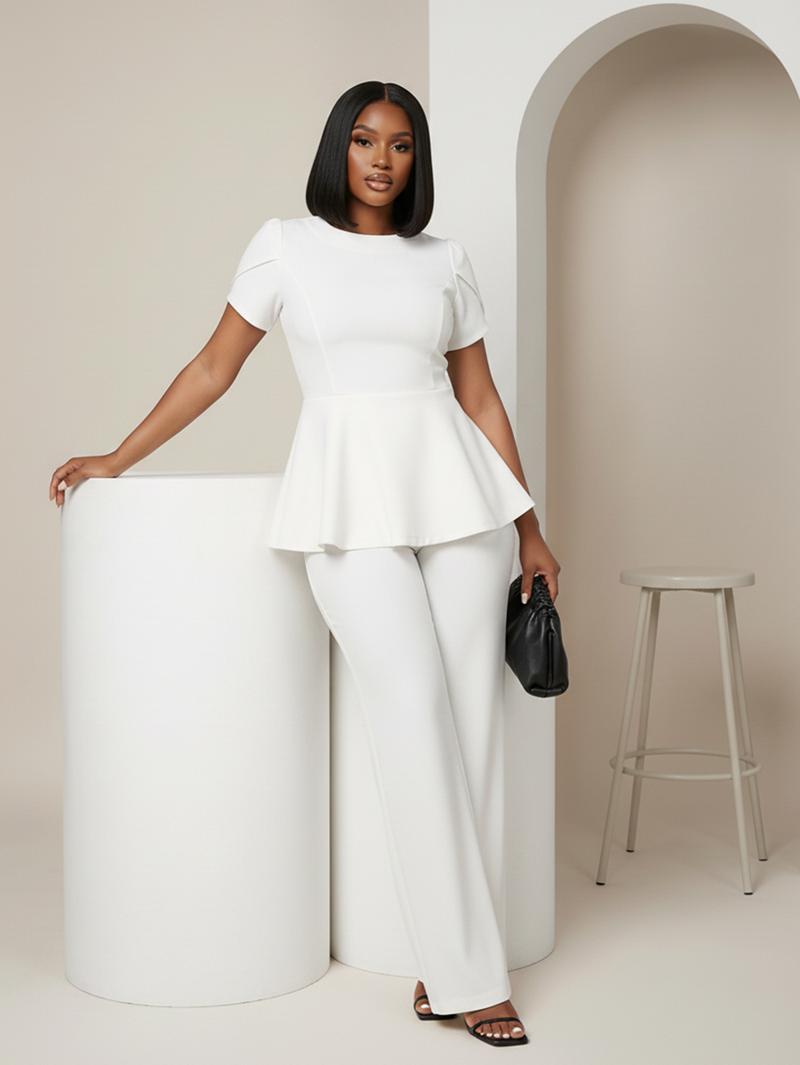 Short Sleeve Ruffle Top Pants Set
