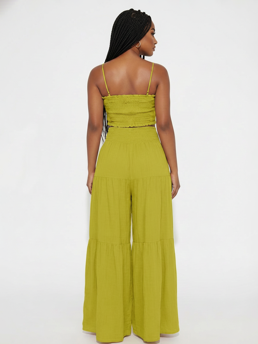 Spaghetti Strap Crop Top Wide Leg Pants Set