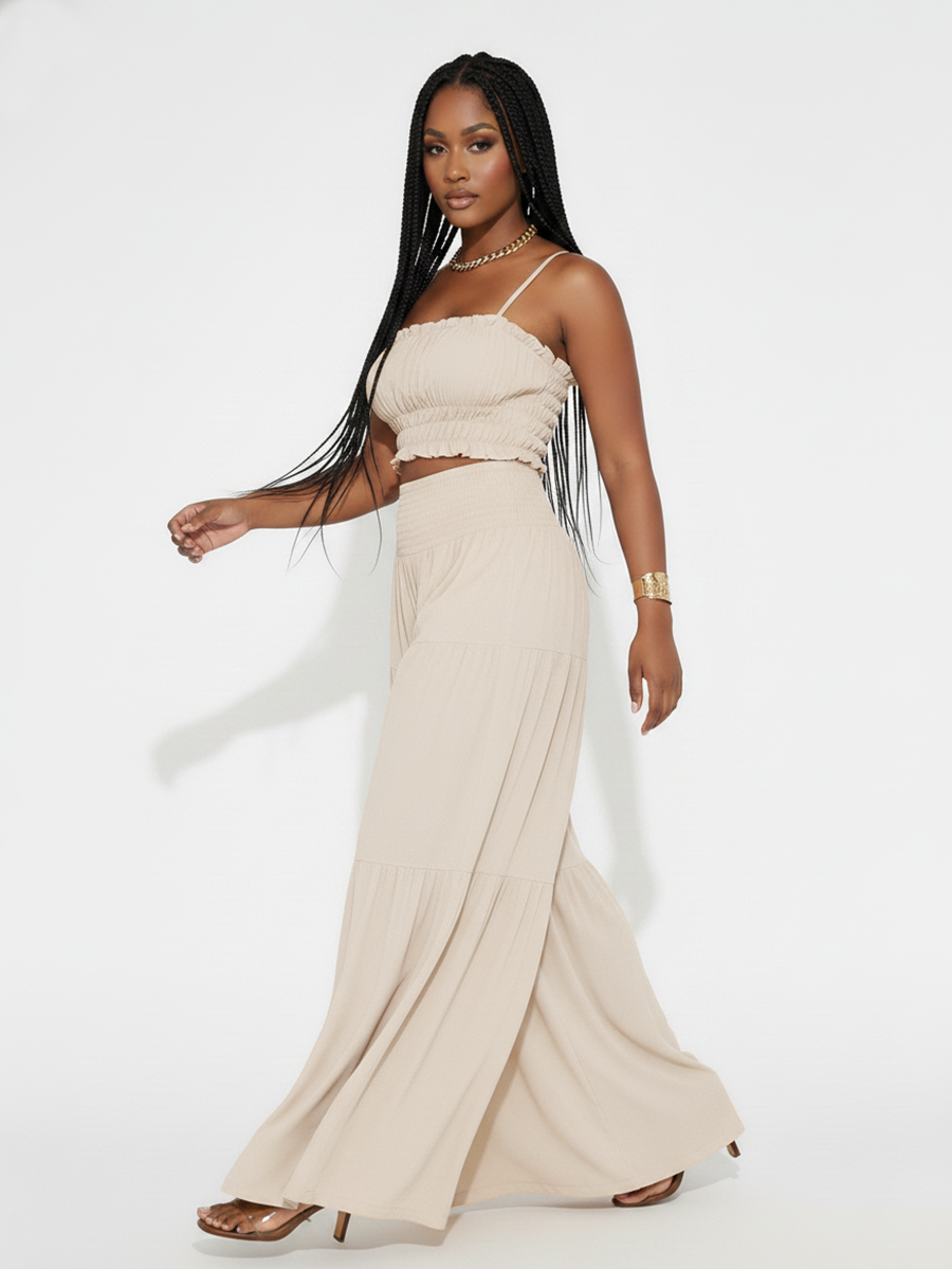 Spaghetti Strap Crop Top Wide Leg Pants Set