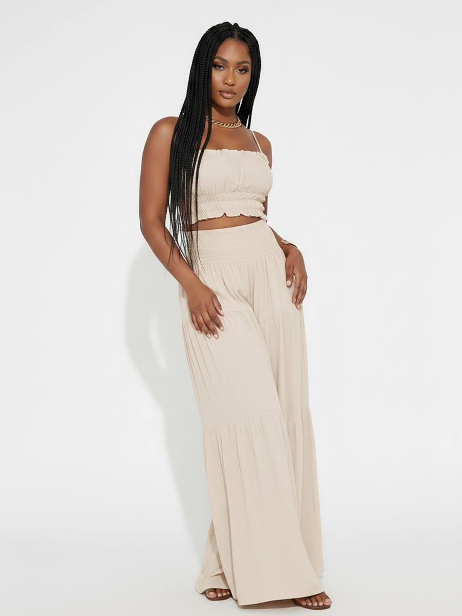 Spaghetti Strap Crop Top Wide Leg Pants Set