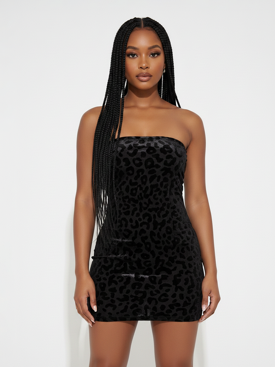 Leopard Ruched Strapless Mini Dress