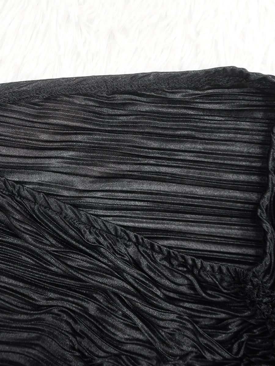 Ruffle Hem Top Ruched Slit Skirt Set