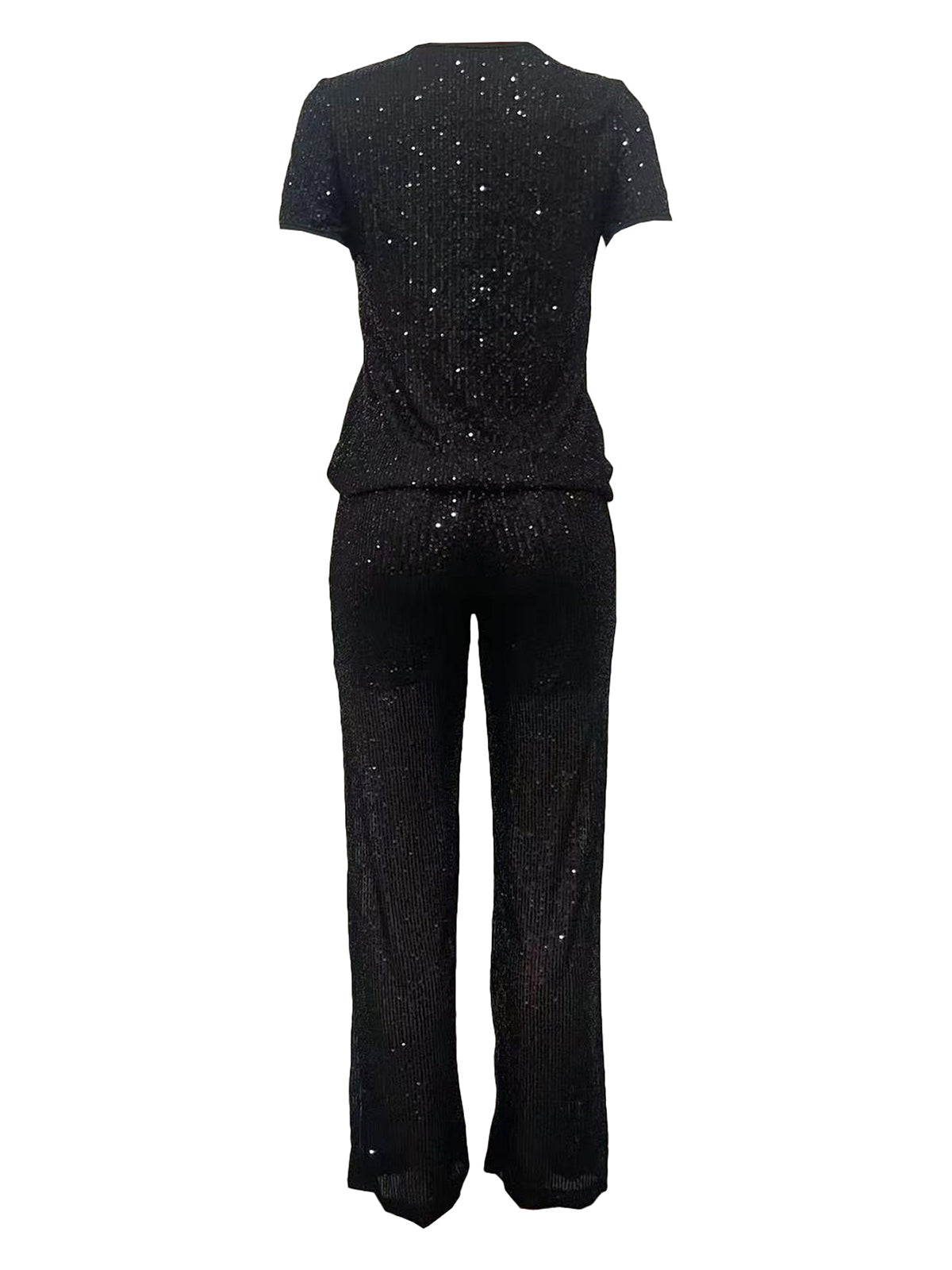 Sequin Solid Color Pants Set
