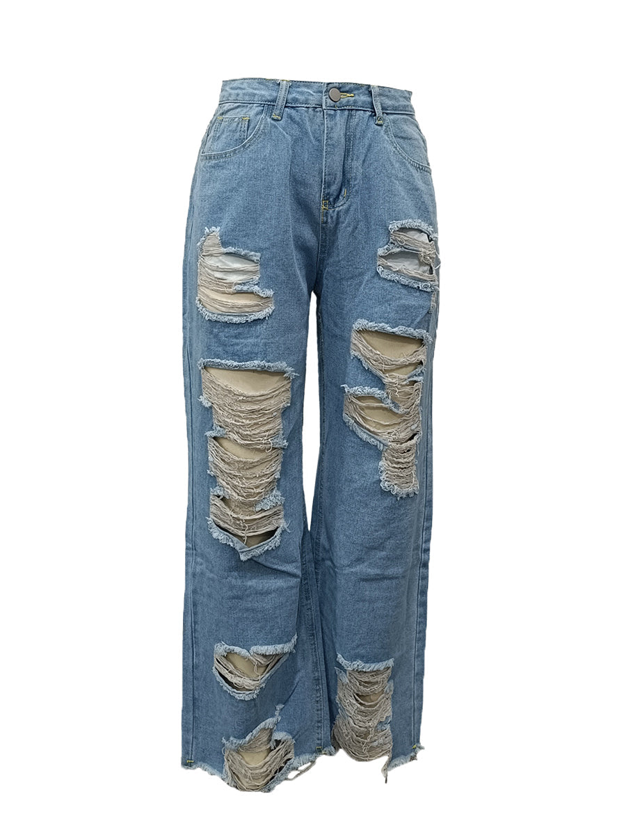 Street Style Distressed Loose Fit Straight Jeans