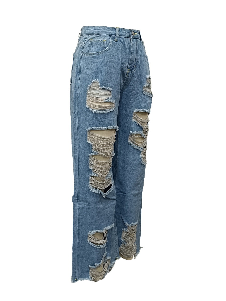 Street Style Distressed Loose Fit Straight Jeans