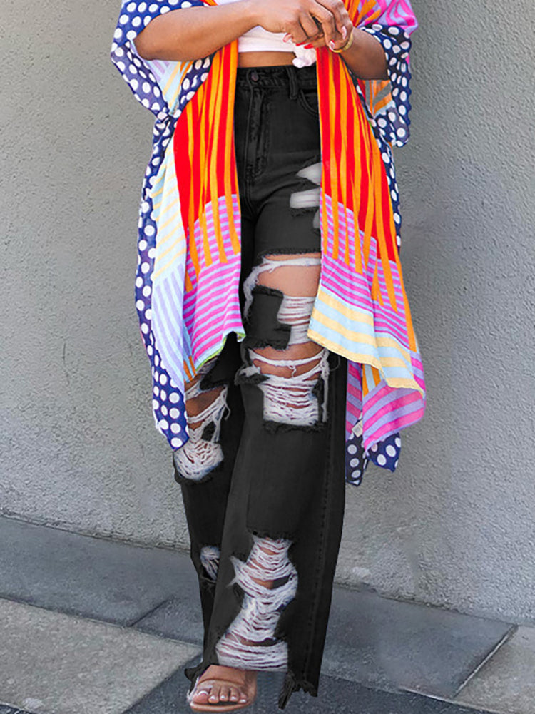 Street Style Distressed Loose Fit Straight Jeans