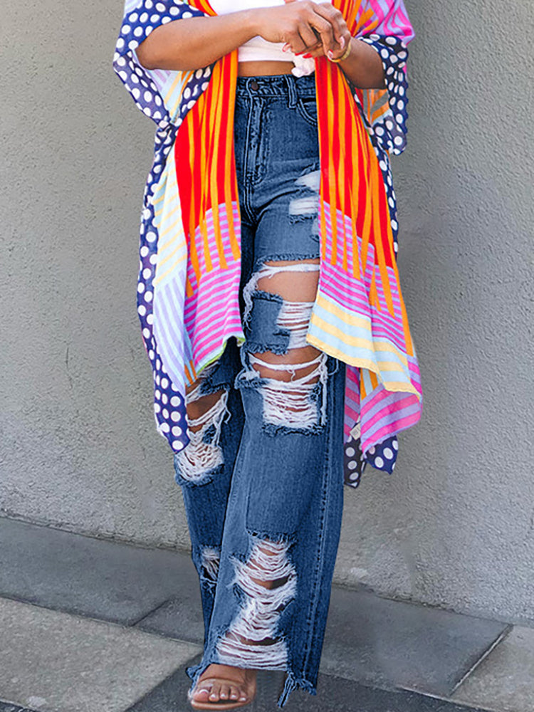 Street Style Distressed Loose Fit Straight Jeans