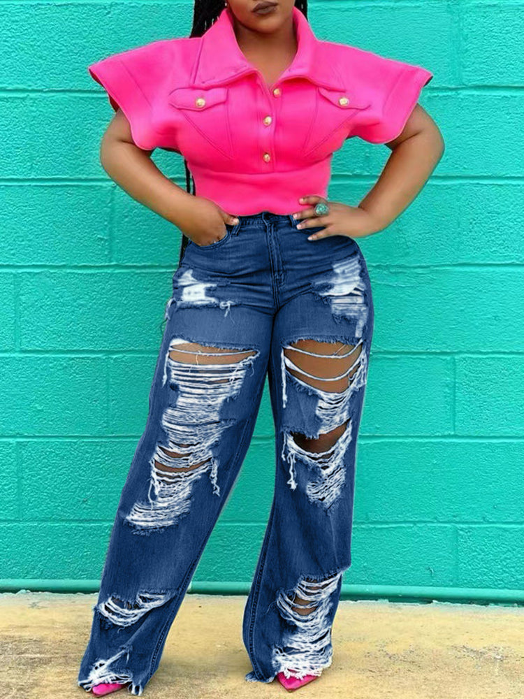 Street Style Distressed Loose Fit Straight Jeans