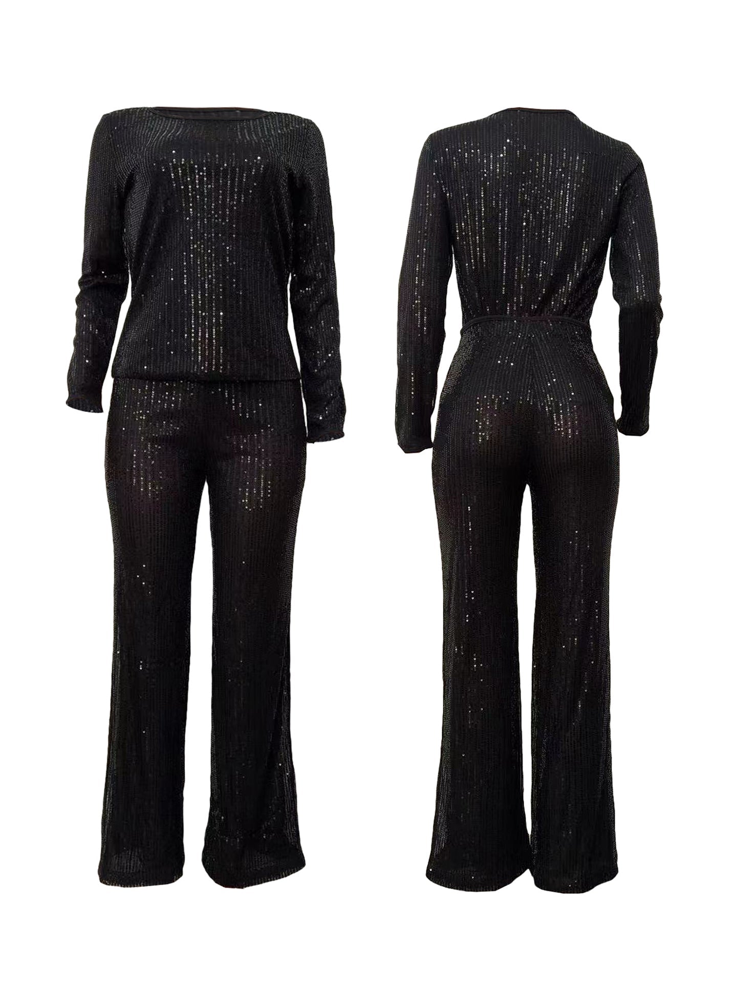 Solid Color Sequin Long Sleeve Set