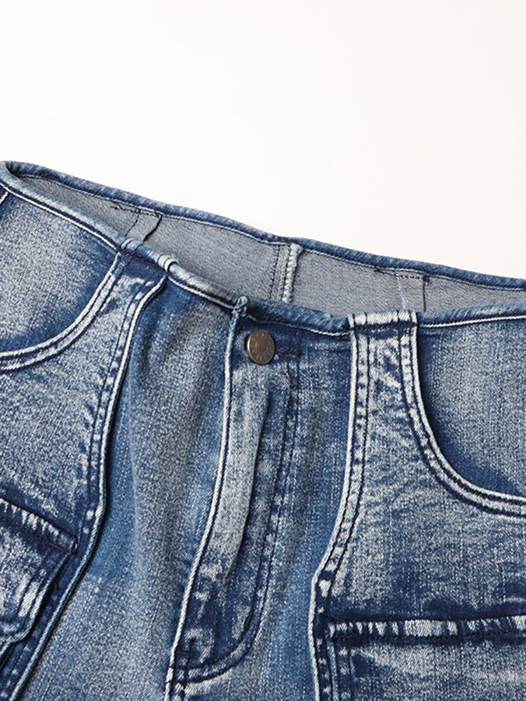 Casual  Multi-Pocket Straight Leg Patchwork Jeans