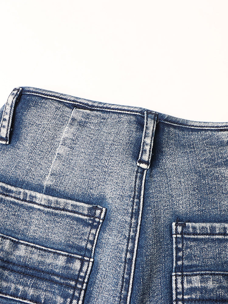 Casual  Multi-Pocket Straight Leg Patchwork Jeans