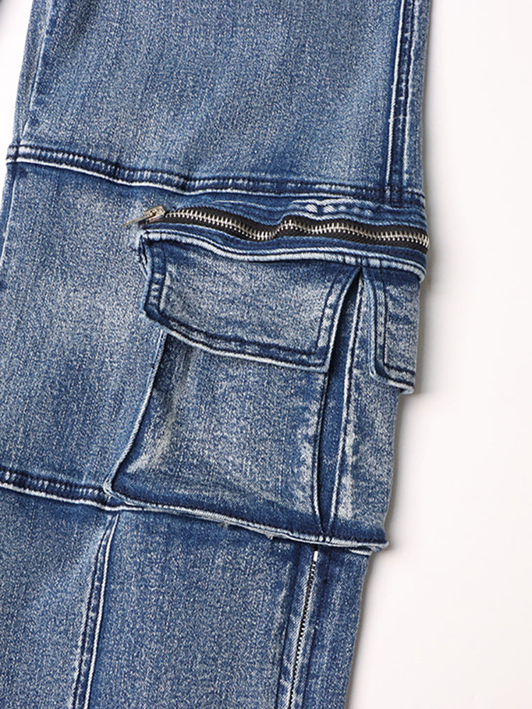Casual  Multi-Pocket Straight Leg Patchwork Jeans