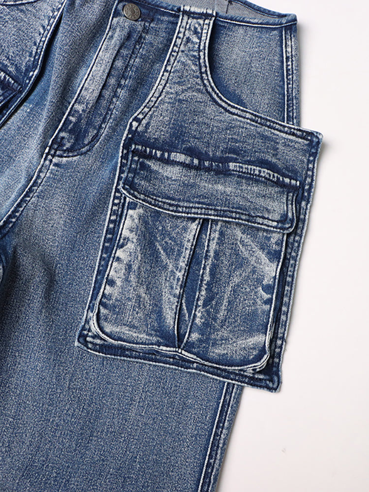 Casual  Multi-Pocket Straight Leg Patchwork Jeans