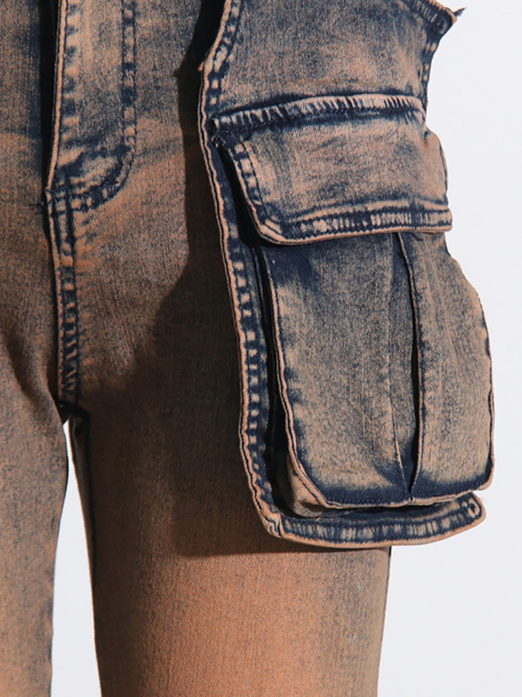 Casual  Multi-Pocket Straight Leg Patchwork Jeans