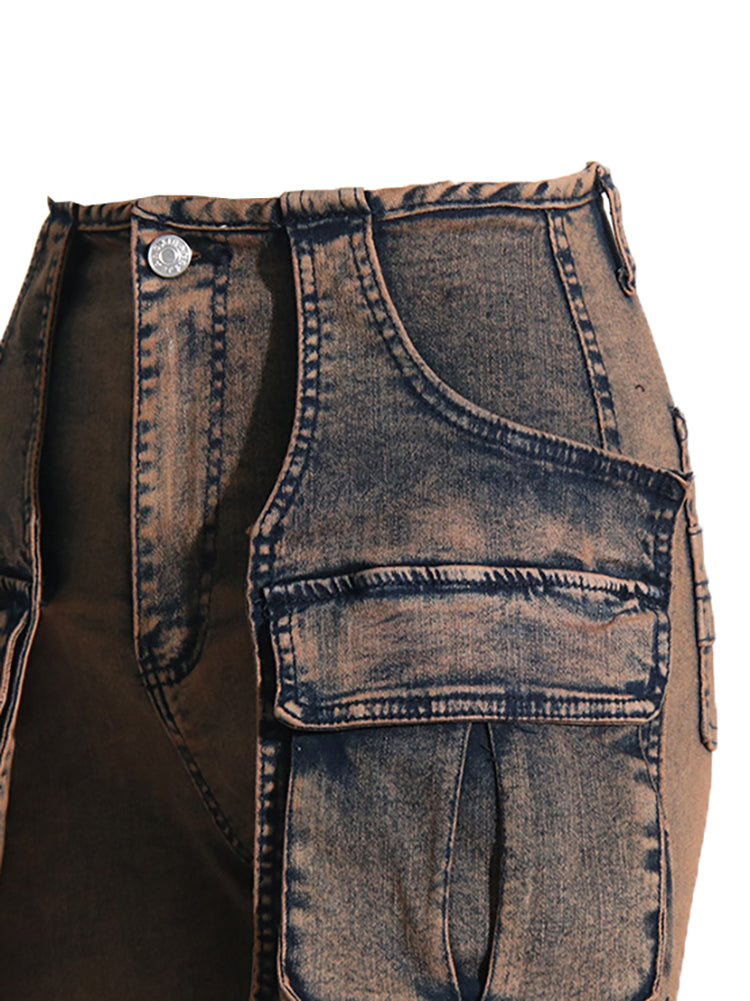 Casual  Multi-Pocket Straight Leg Patchwork Jeans