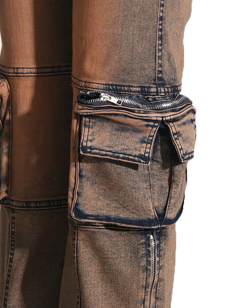 Casual  Multi-Pocket Straight Leg Patchwork Jeans
