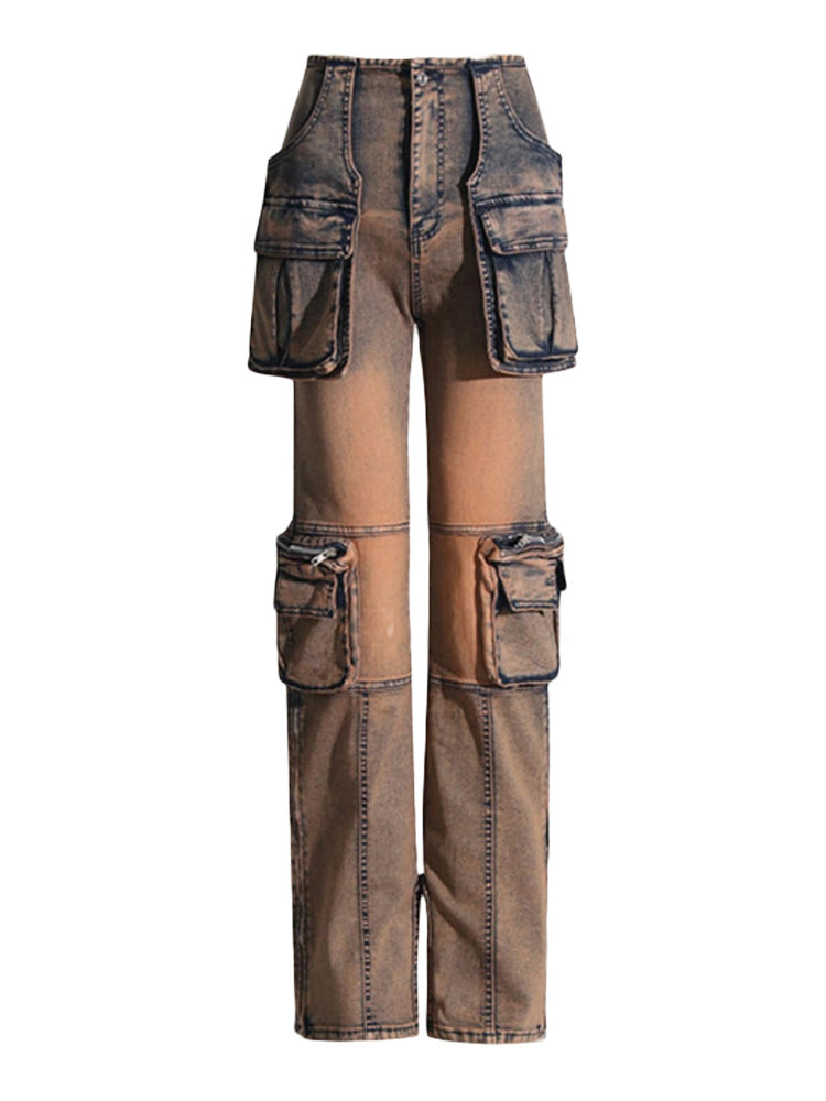Casual  Multi-Pocket Straight Leg Patchwork Jeans