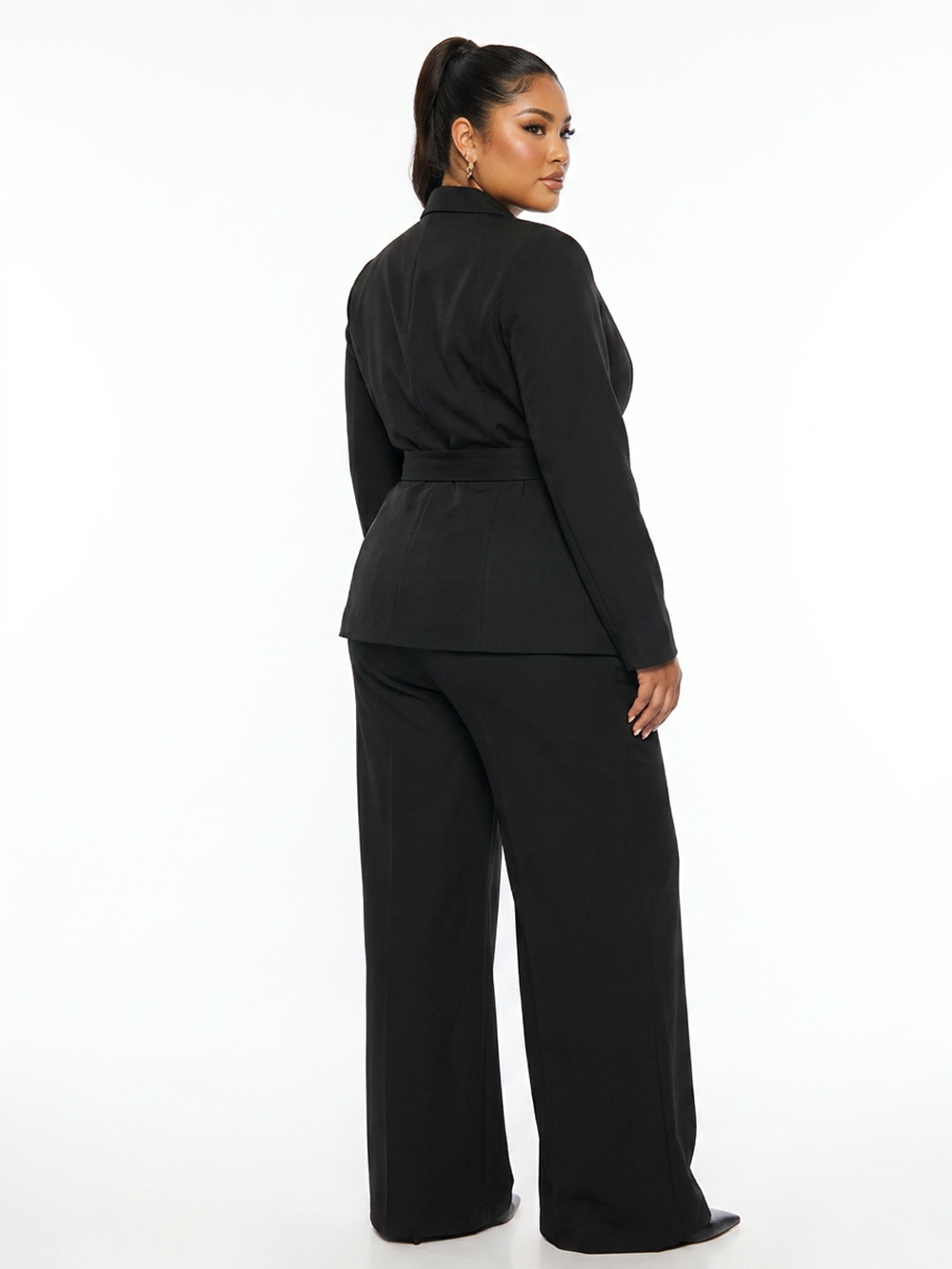 Plus Size Belted Blazer Pants Suit