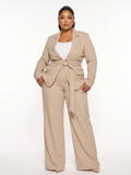 Plus Size Belted Blazer Pants Suit