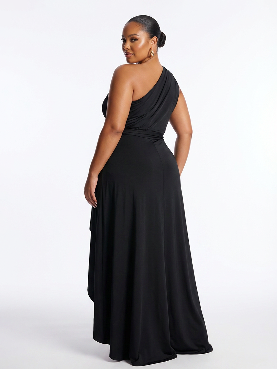 Plus Size One Shoulder Asymmetric Midi Dress