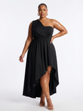 Plus Size One Shoulder Asymmetric Midi Dress