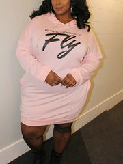 Plus Size Letter Print Hooded Sweatshirt Dress