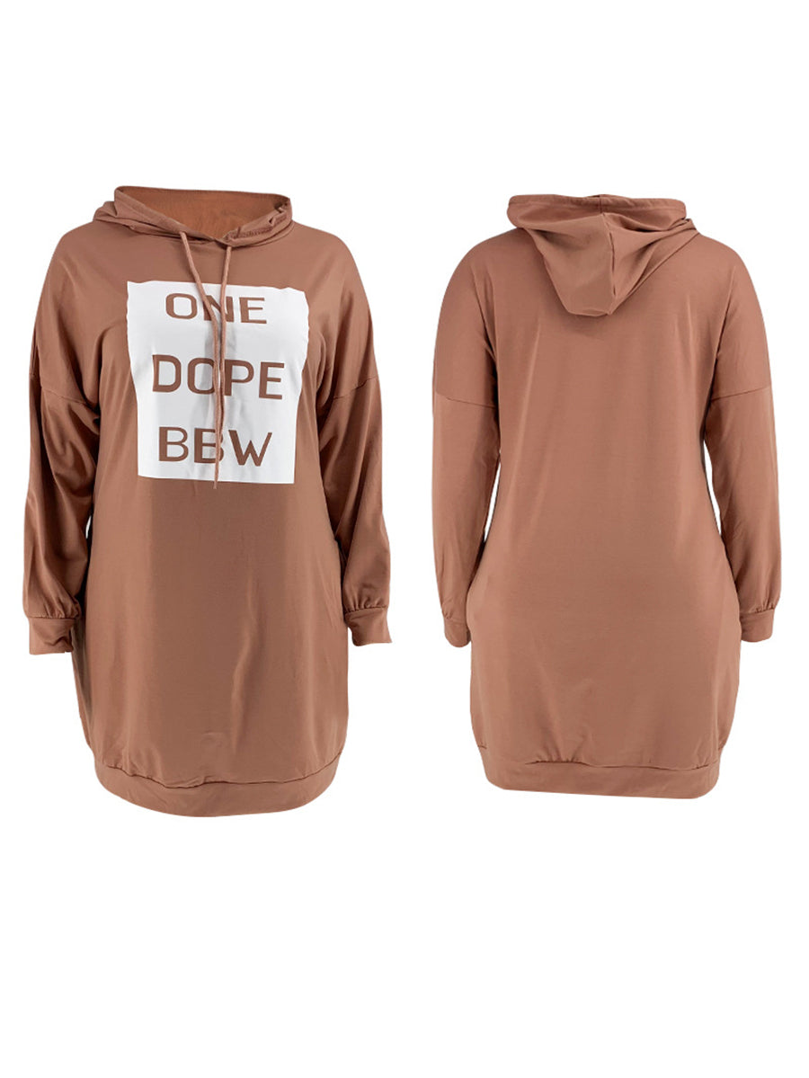 Plus Size Letter Print Hooded Sweatshirt Dress