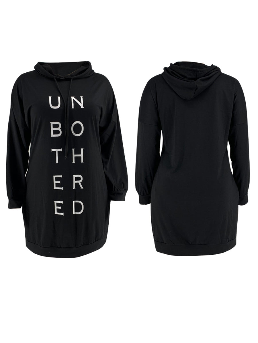 Plus Size Letter Print Hooded Sweatshirt Dress