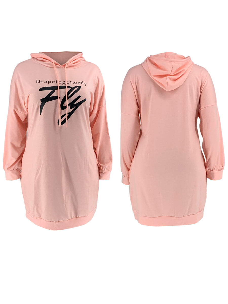 Plus Size Letter Print Hooded Sweatshirt Dress