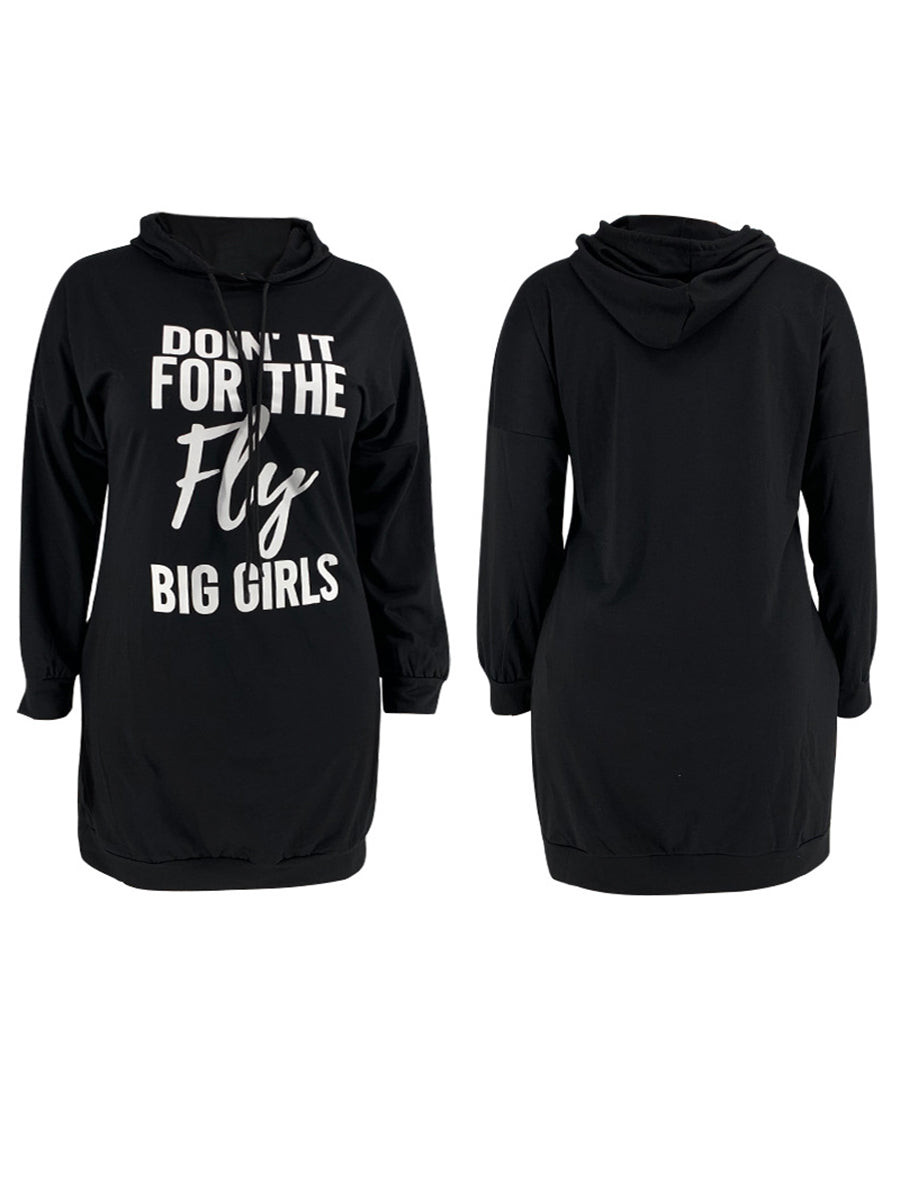 Plus Size Letter Print Hooded Sweatshirt Dress