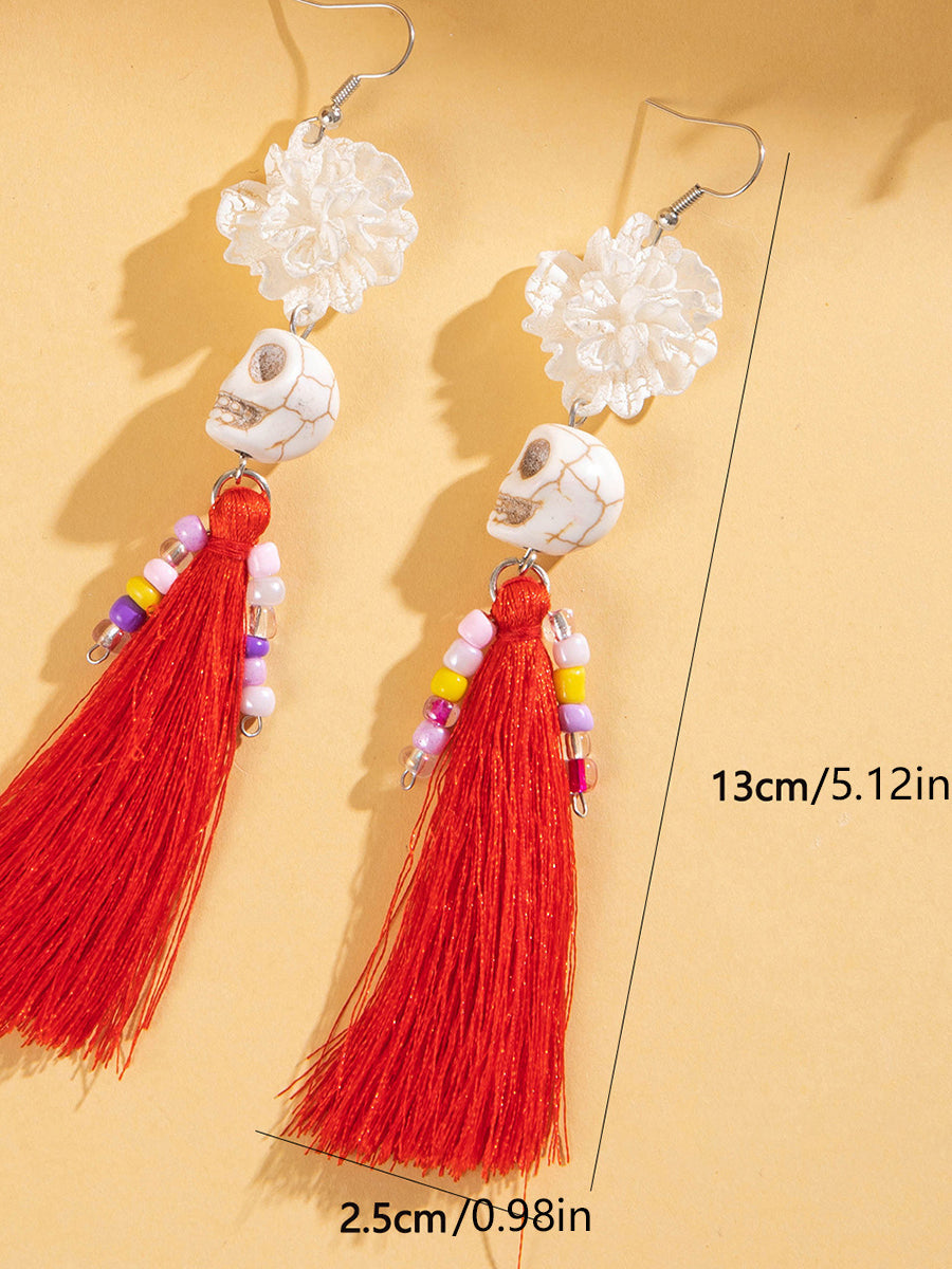 Halloween Skull Tassel Beaded Earrings