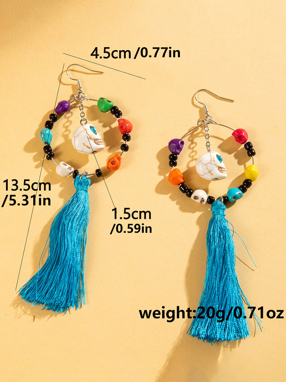 Halloween Skull Tassel Beaded Earrings