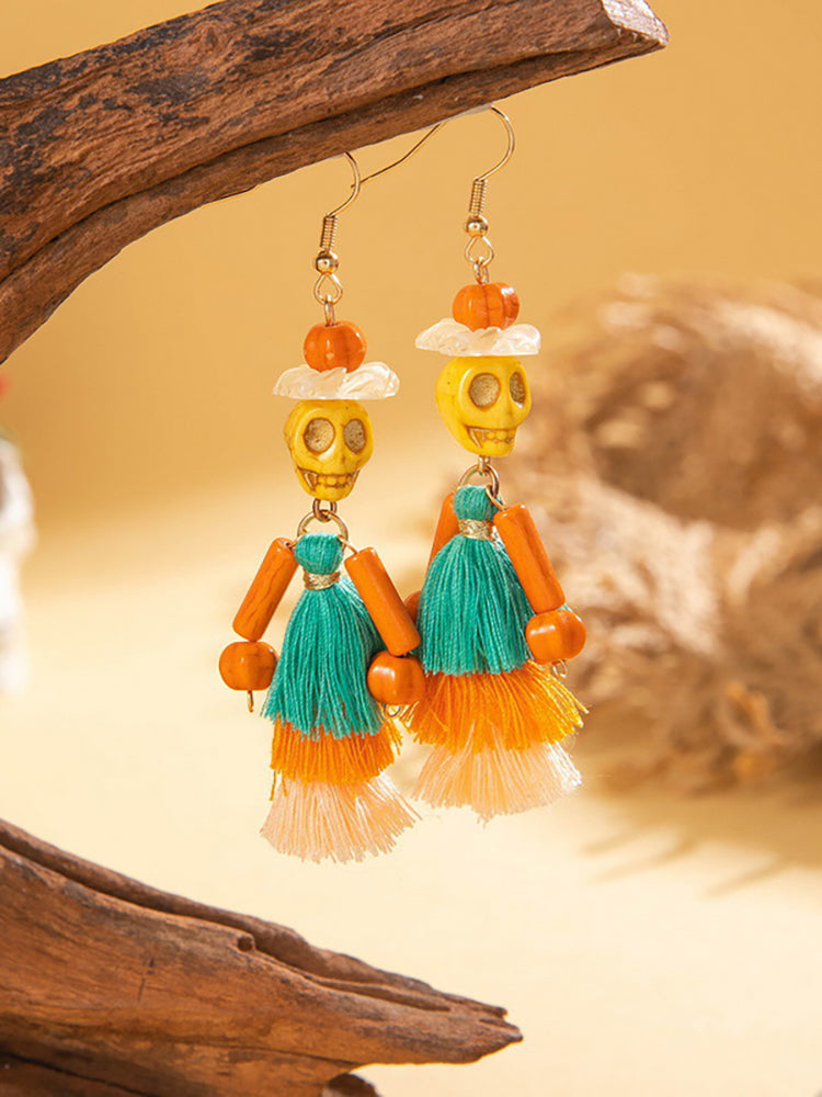Halloween Skull Tassel Beaded Earrings