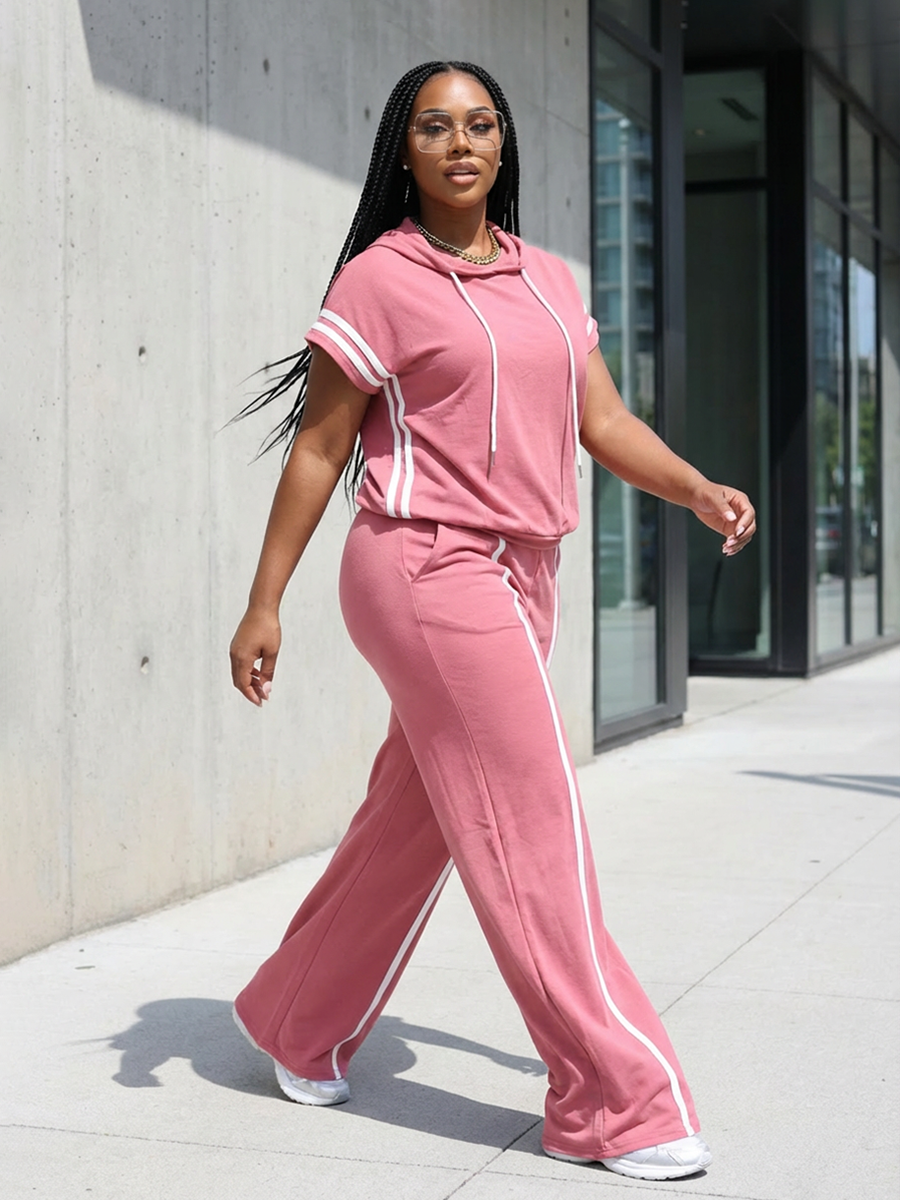 Short Sleeve Hoodie Wide Leg Pants Set