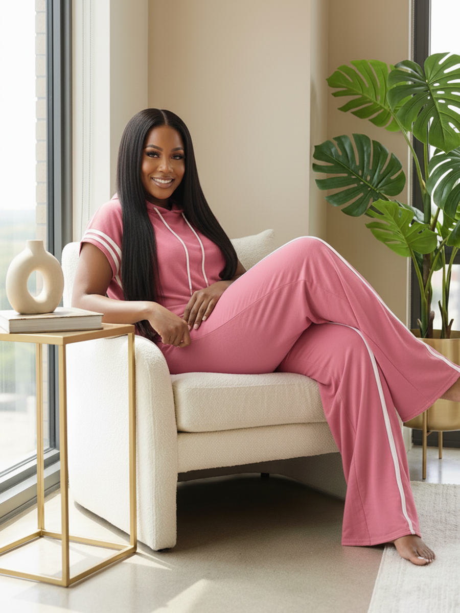 Short Sleeve Hoodie Wide Leg Pants Set