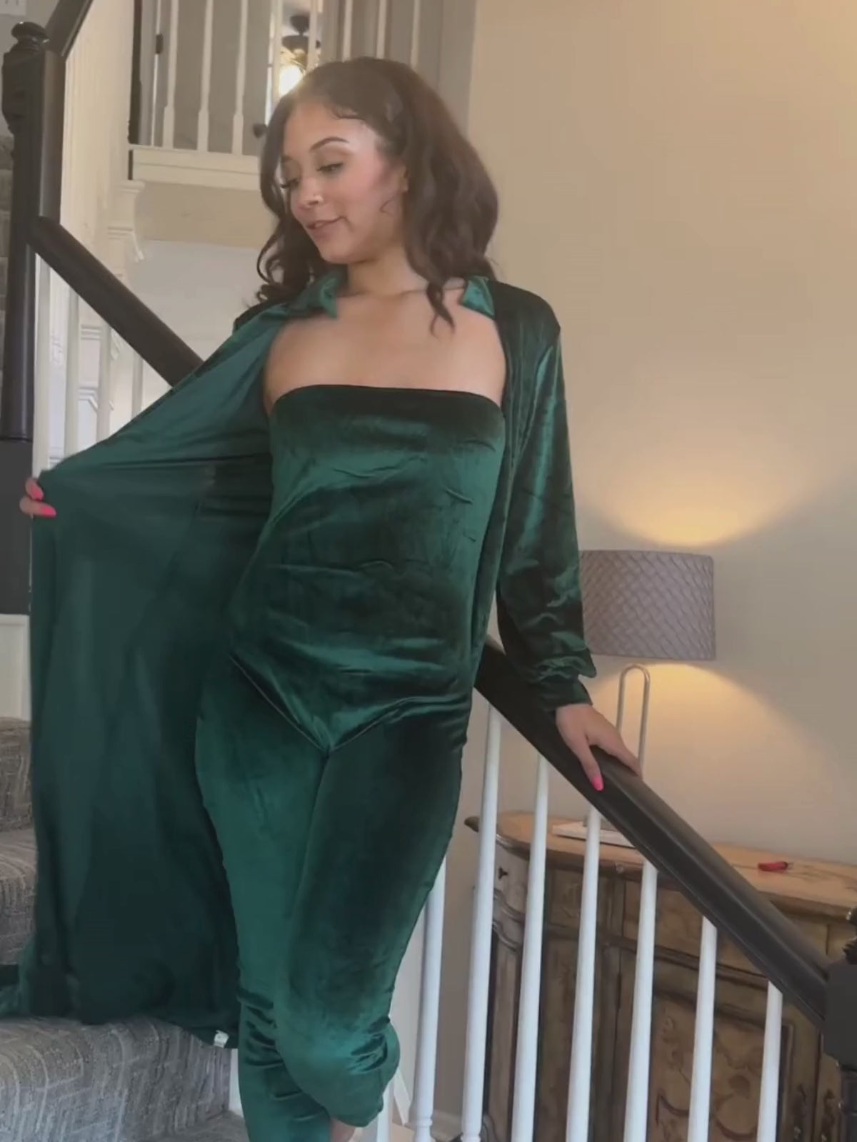 Two-Piece Velvet Cardigan & Tube Jumpsuit