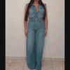 Sleeveless Button Denim Wide Leg Jumpsuit