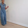 Sleeveless Button Denim Wide Leg Jumpsuit
