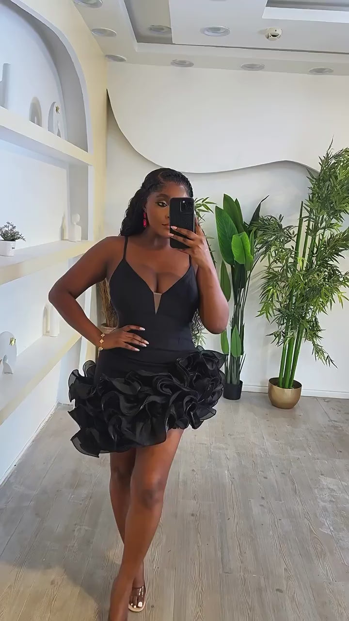 Spaghetti Strap Ruffle Asymmetrical Mini Dress