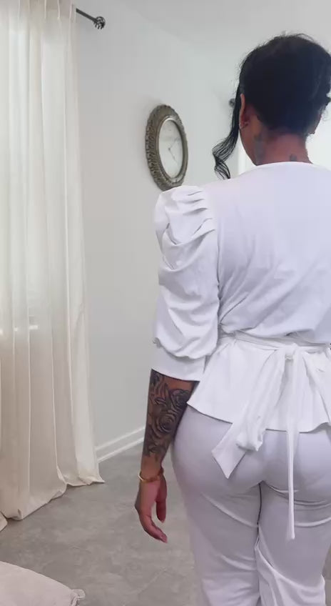 Puff Sleeve Top Wide Leg Pants Set