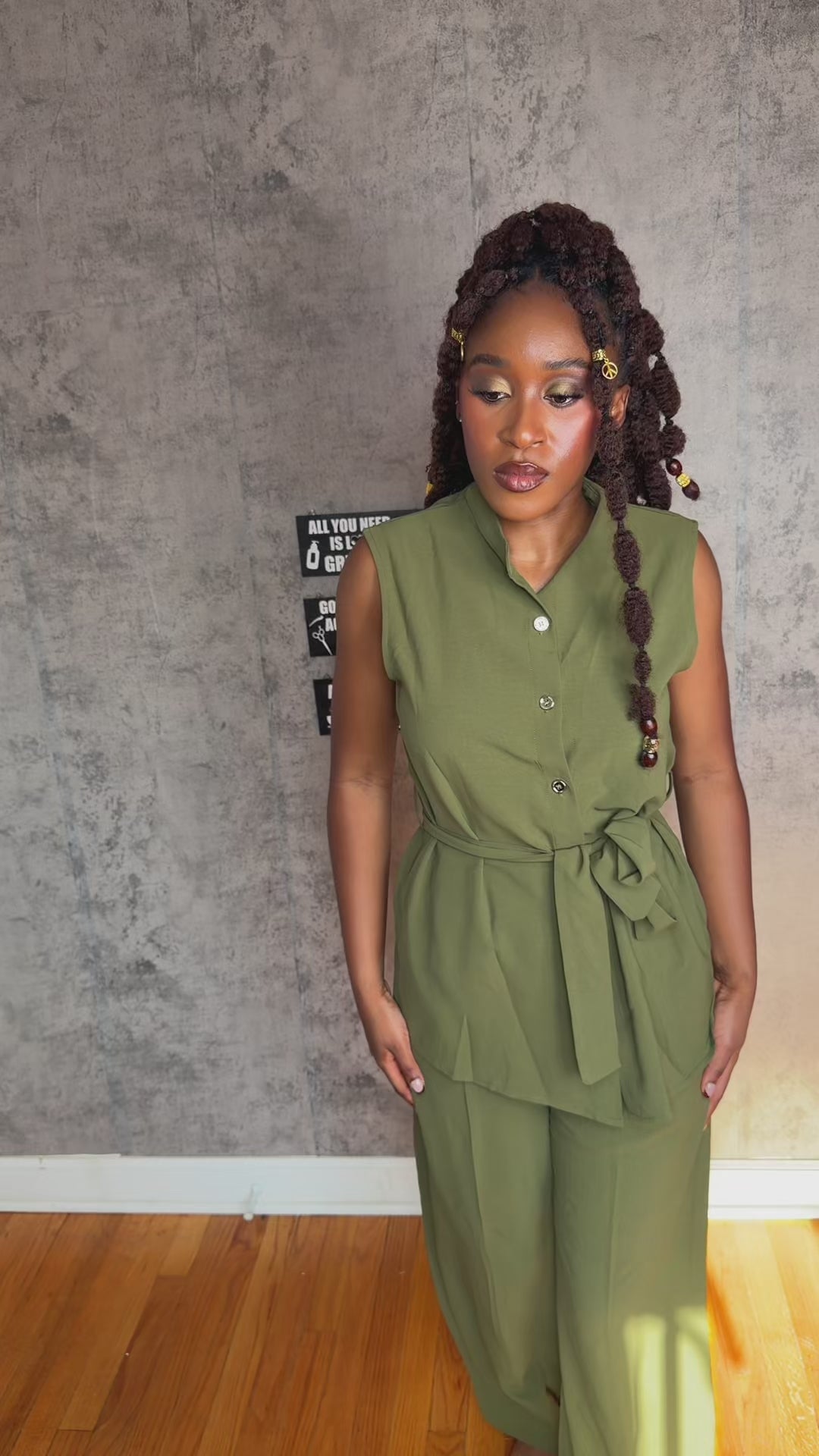 Sleeveless Shirt  Flare Pants Set