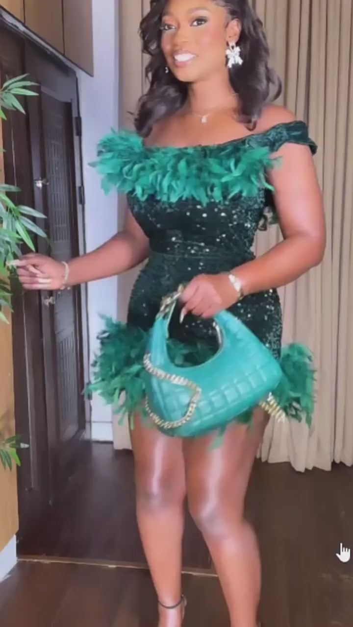 Sleeveless Feathers Sequin Party Mini Dress